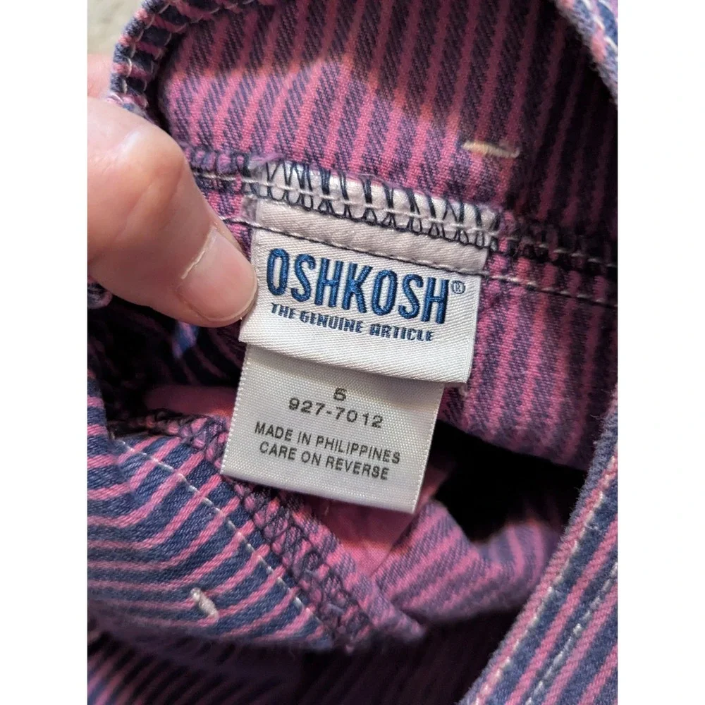 Vtg OshKosh Bgosh Vestbak Overall Dress Girls Sz 5 Purple Blue Striped Cotton